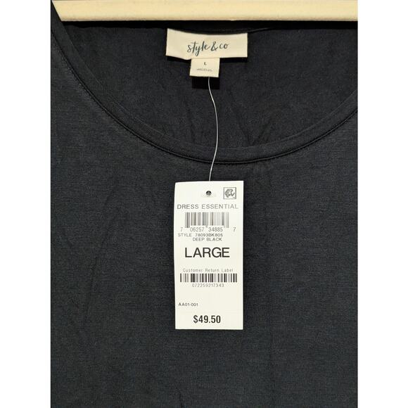 Style & Co Dress Womens Large Black A-Line Stretch Knee Length Short Sleeve - Picture 4 of 6